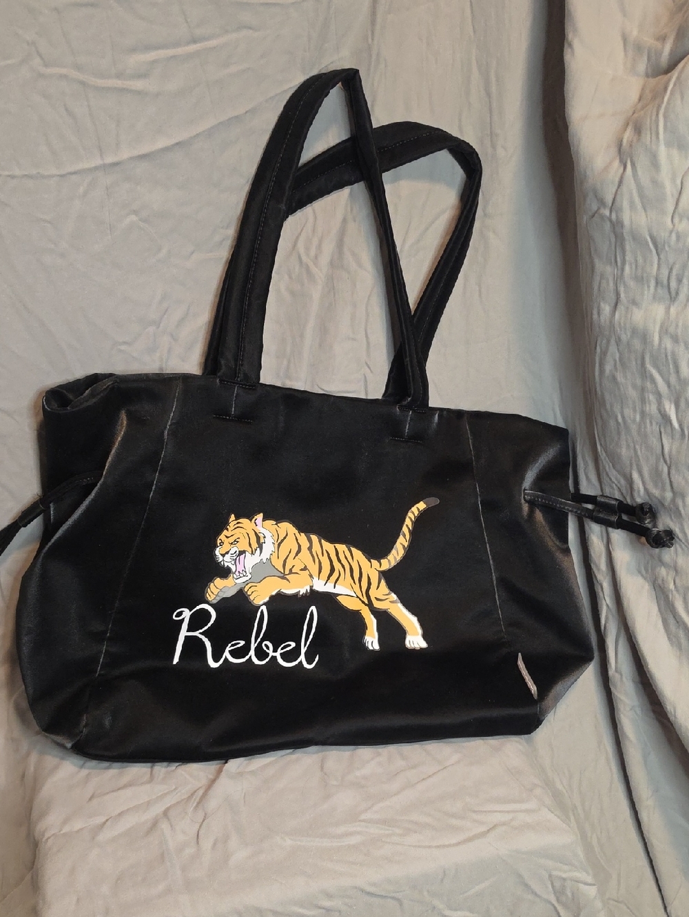 Wildfox Black Tote with Tiger Graphic and 'Rebel' Script
